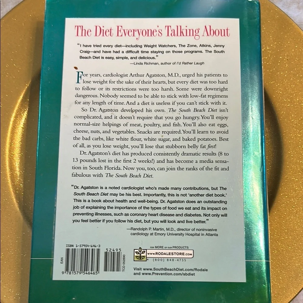 The South Beach Diet Book by Arthur Agatston, M.D.; Hardcover;Perfect Condition